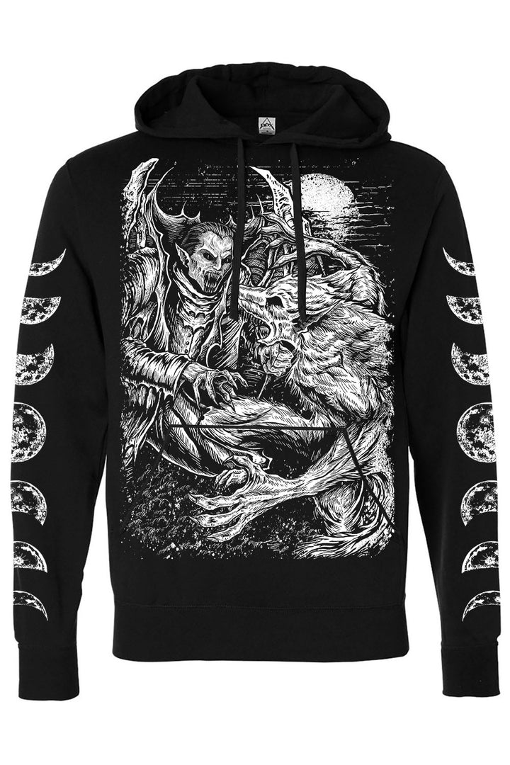 black gothic hoodie with moon phase sleeves