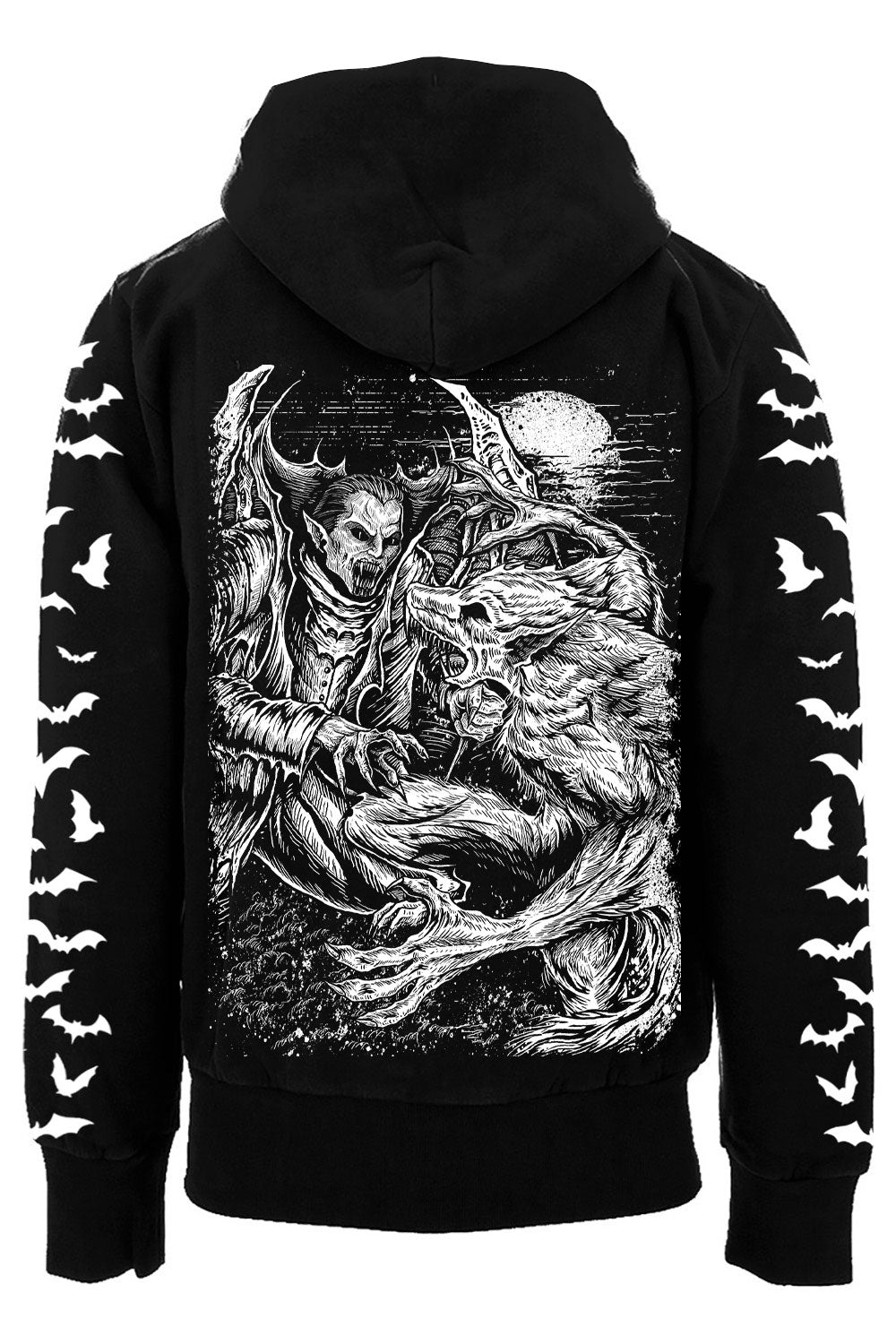 mens black hoodie with monster graphic