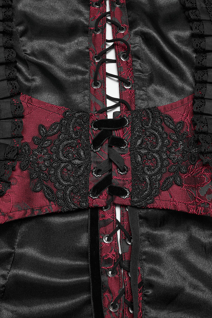 womens vampire embroidered lace ruffled corset vest