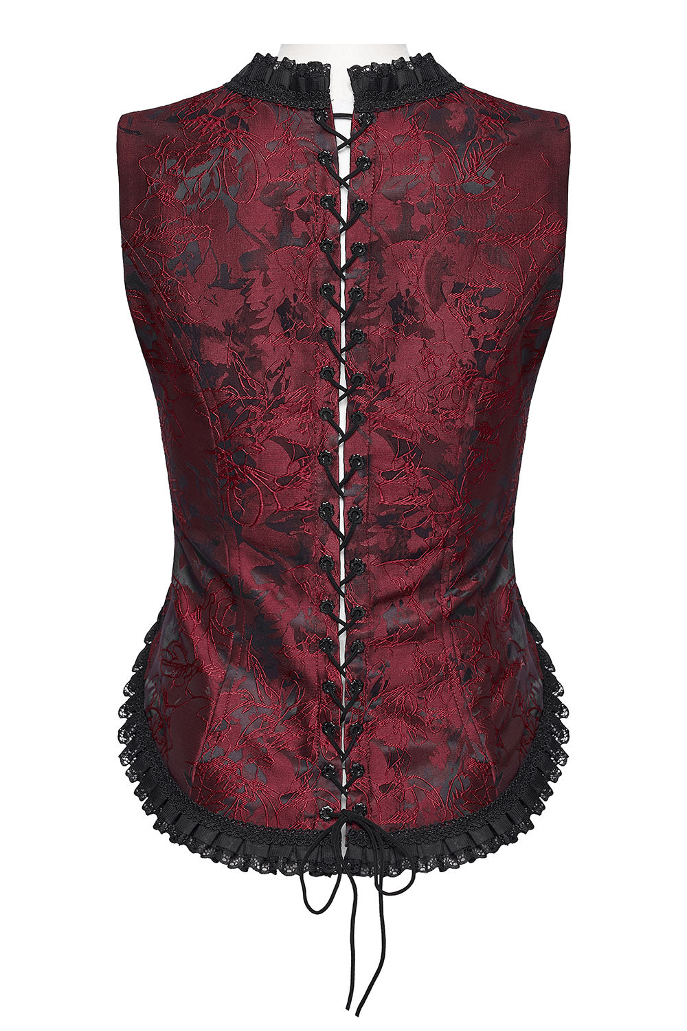 damask pattern lace ruffled corset vest