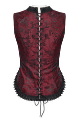 damask pattern lace ruffled corset vest