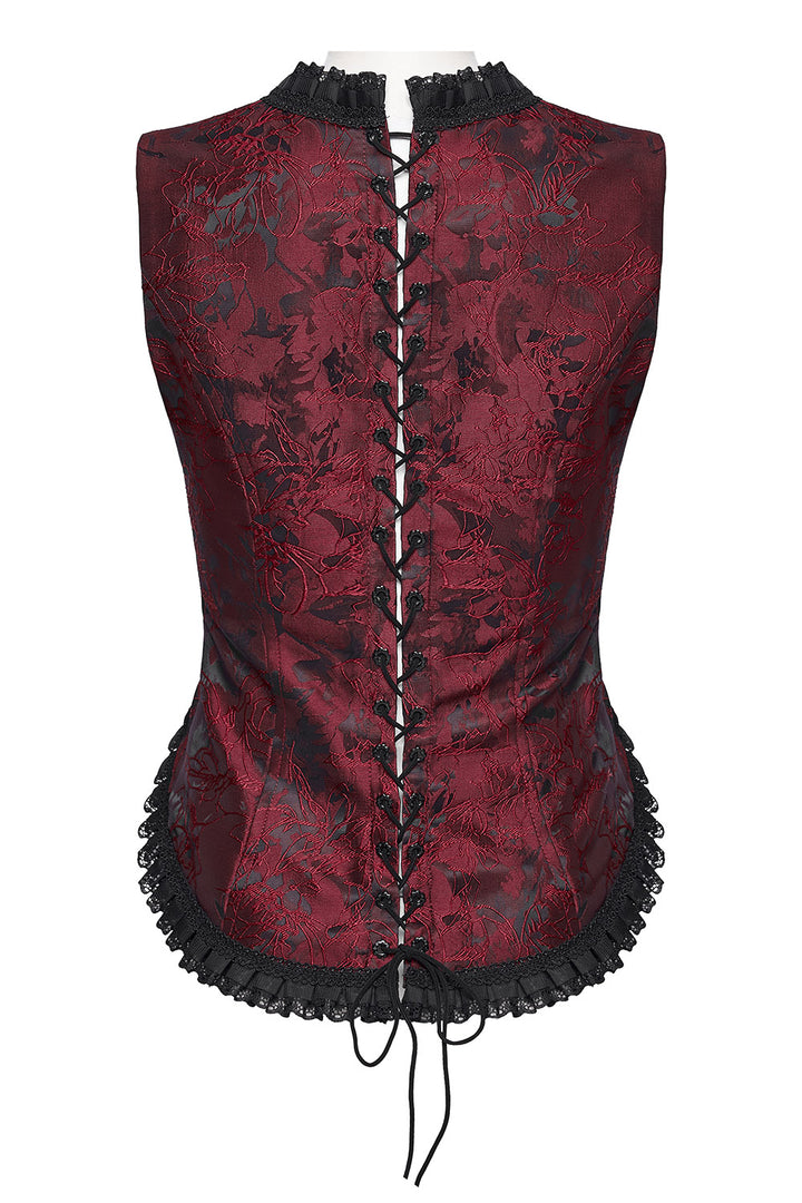 damask pattern lace ruffled corset vest