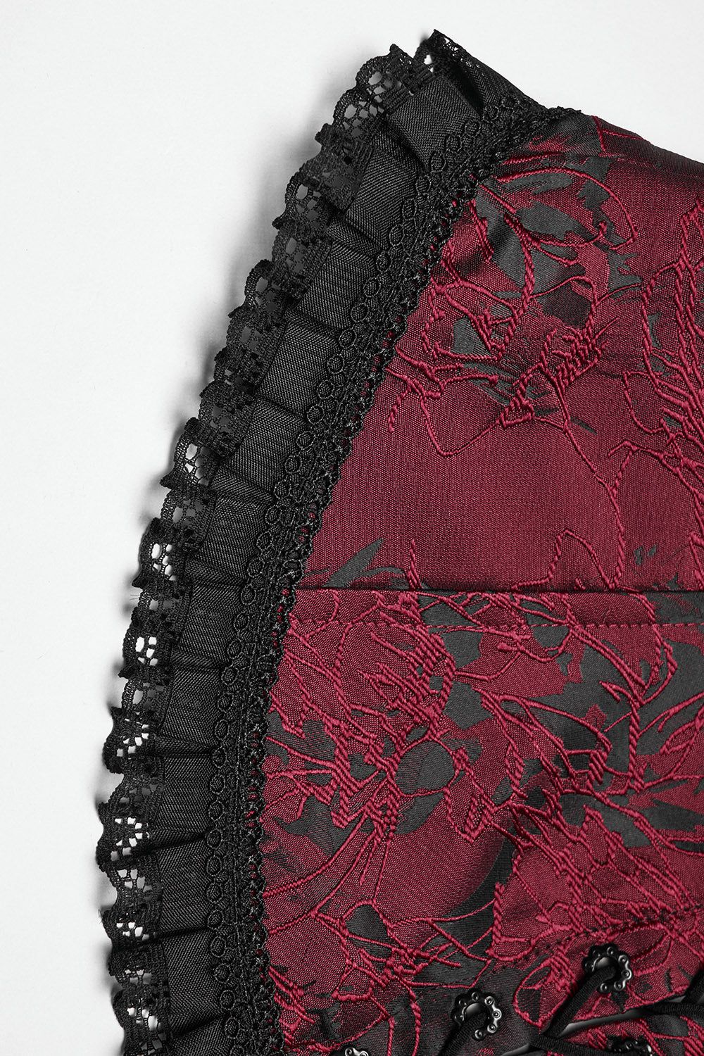 womens vampire embroidered lace ruffled corset vest with ruffle hem 