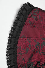 womens vampire embroidered lace ruffled corset vest with ruffle hem 
