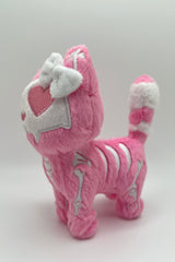 spooky sweet light pink and white skeleton cat keychain 