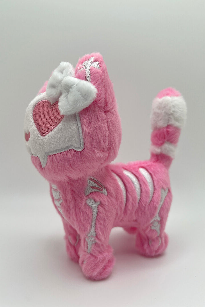 spooky sweet light pink and white skeleton cat keychain 