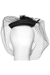 back view of black hat with veil