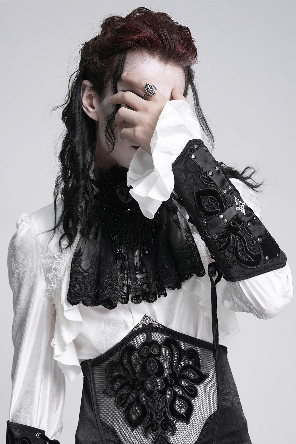 gothic black velvet damask gloves 