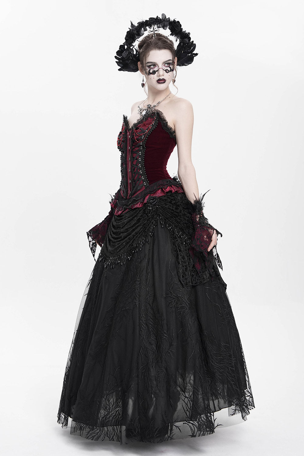 red velvet romantic goth lace-up top