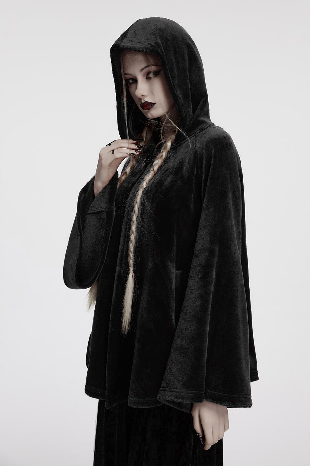 womens cropped black velvet witchy cloak