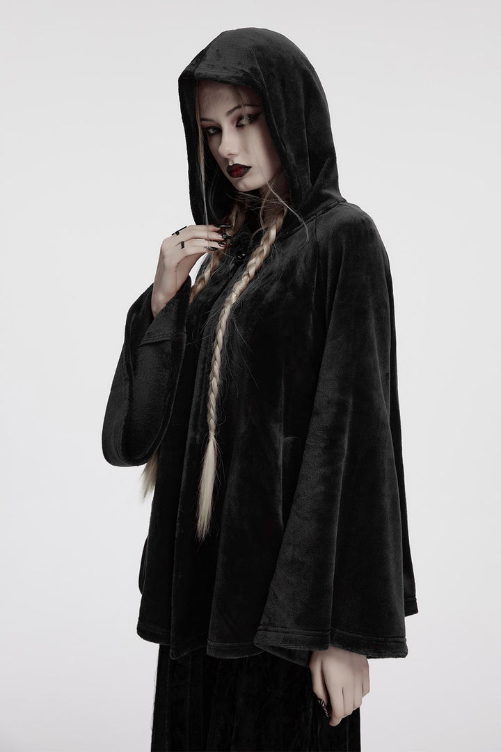 womens cropped black velvet witchy cloak