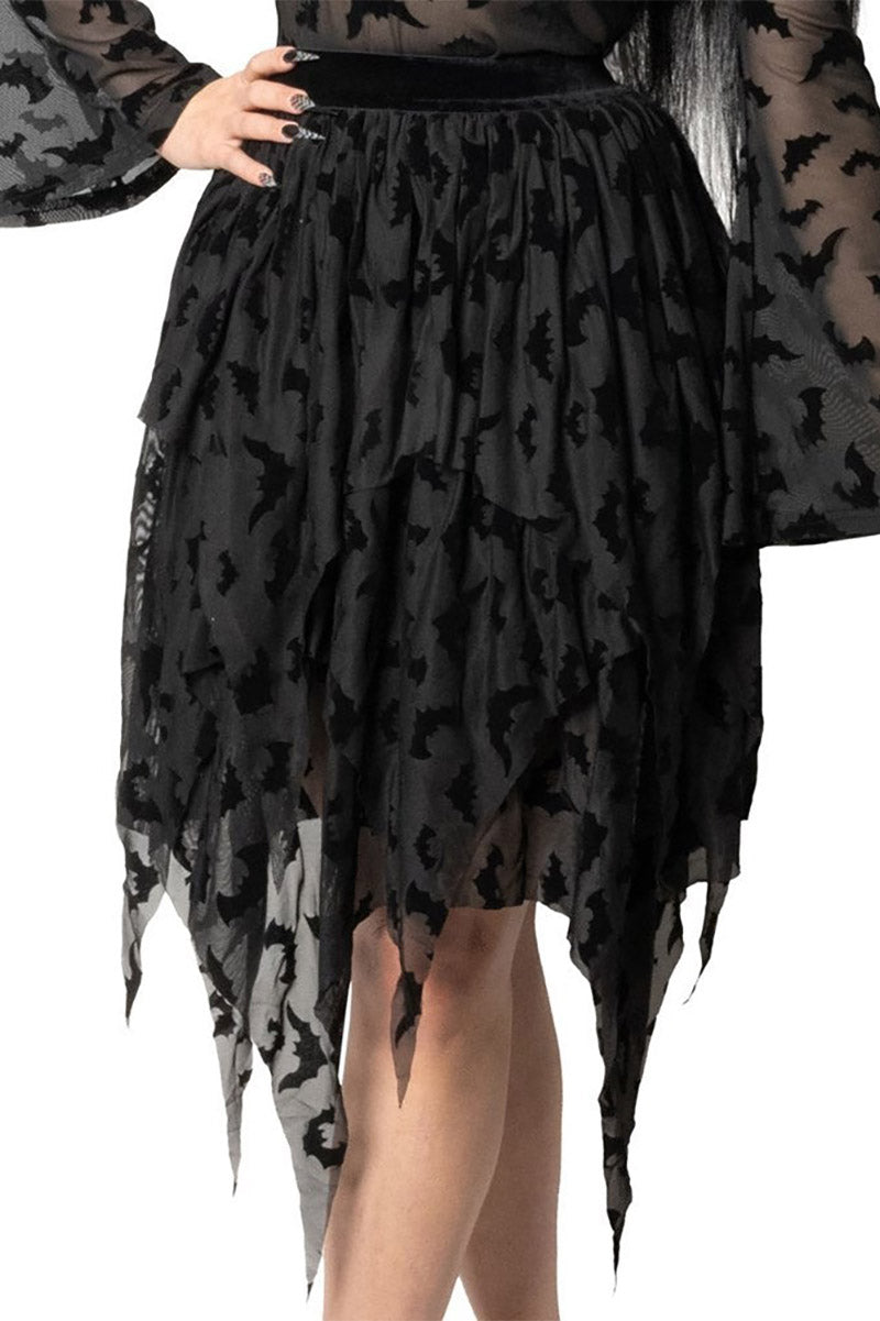 handkerchief hem mesh midi skirt with black underlining 