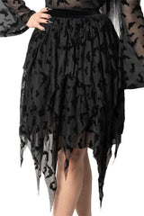 handkerchief hem mesh midi skirt with black underlining 