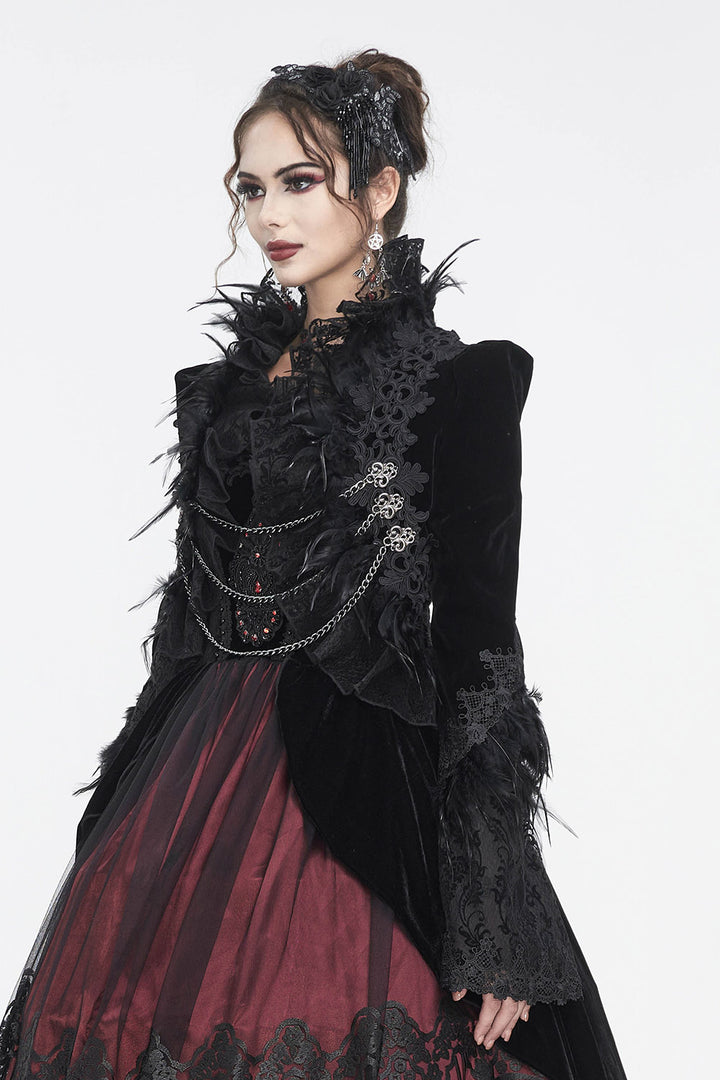 womens ruffled black velvet goth coat