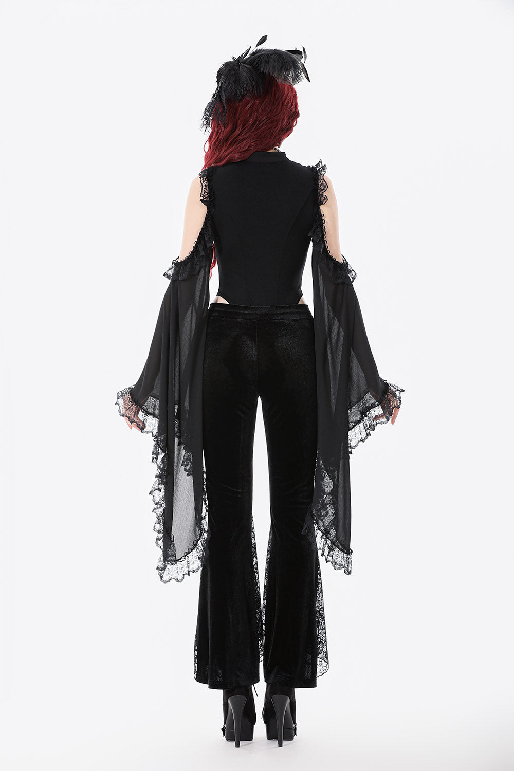black embroidered romantic goth black velvet pants