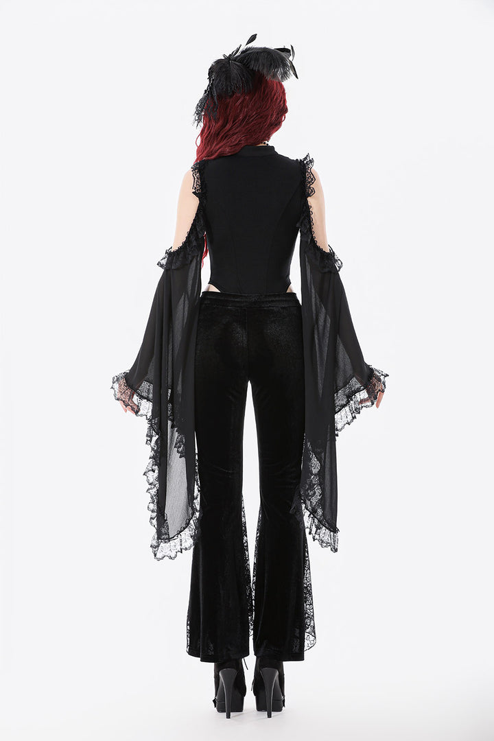 black embroidered romantic goth black velvet pants