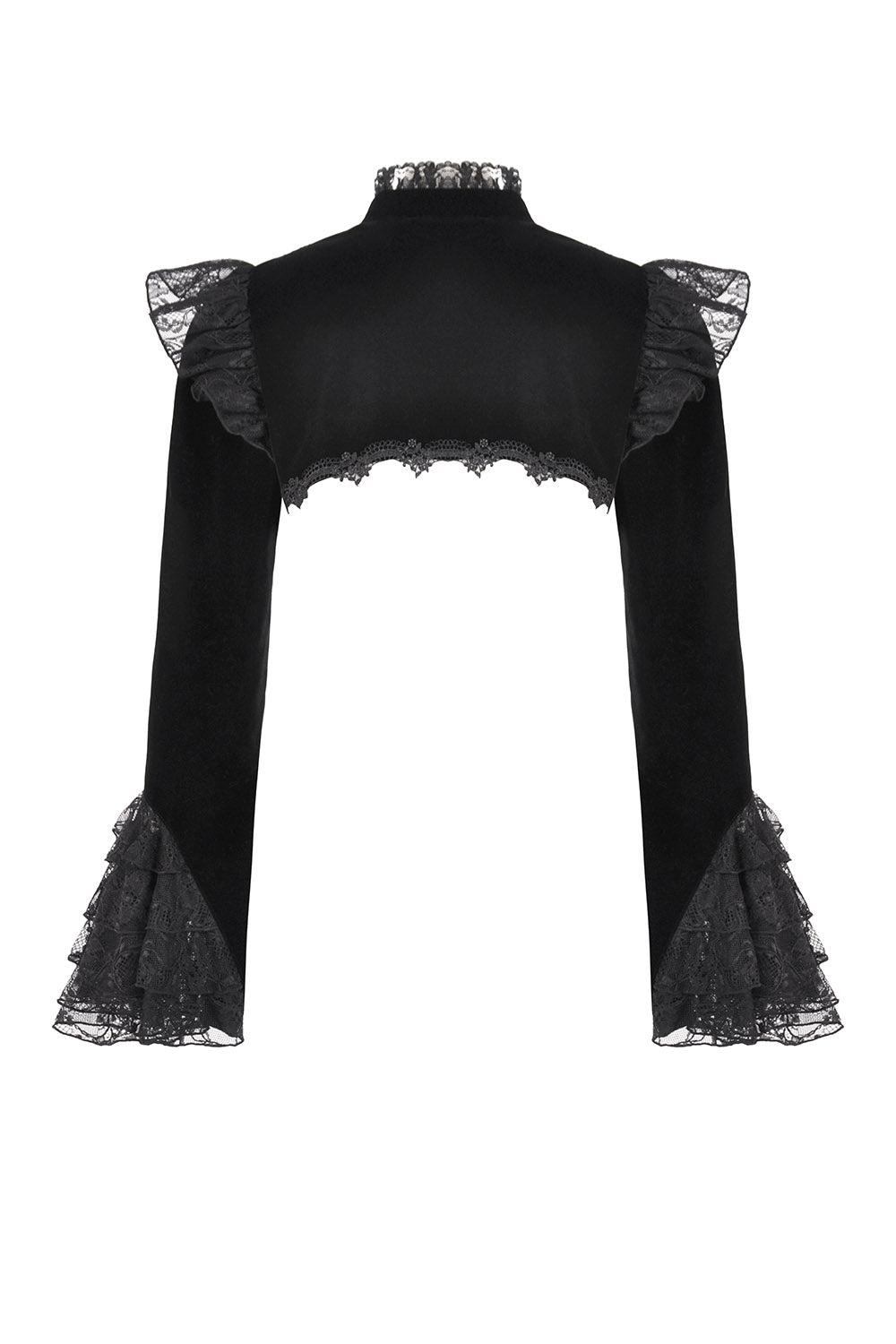 embroidered black velvet long sleeve ruffled shrug bolero jacket