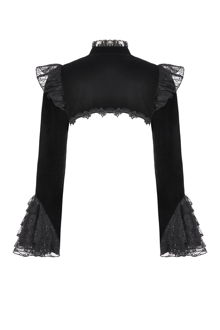 embroidered black velvet long sleeve ruffled shrug bolero jacket
