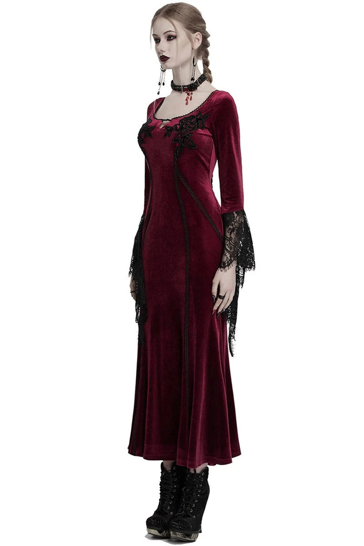 gothic womens red velvet long maxi dress