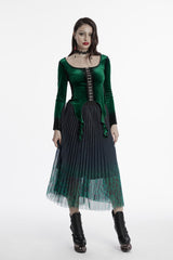 Emerald Throne Velvet Flared Sleeve Top [Green]