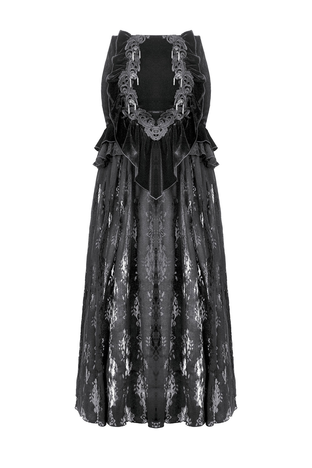 black velvet ruffled long lace maxi skirt