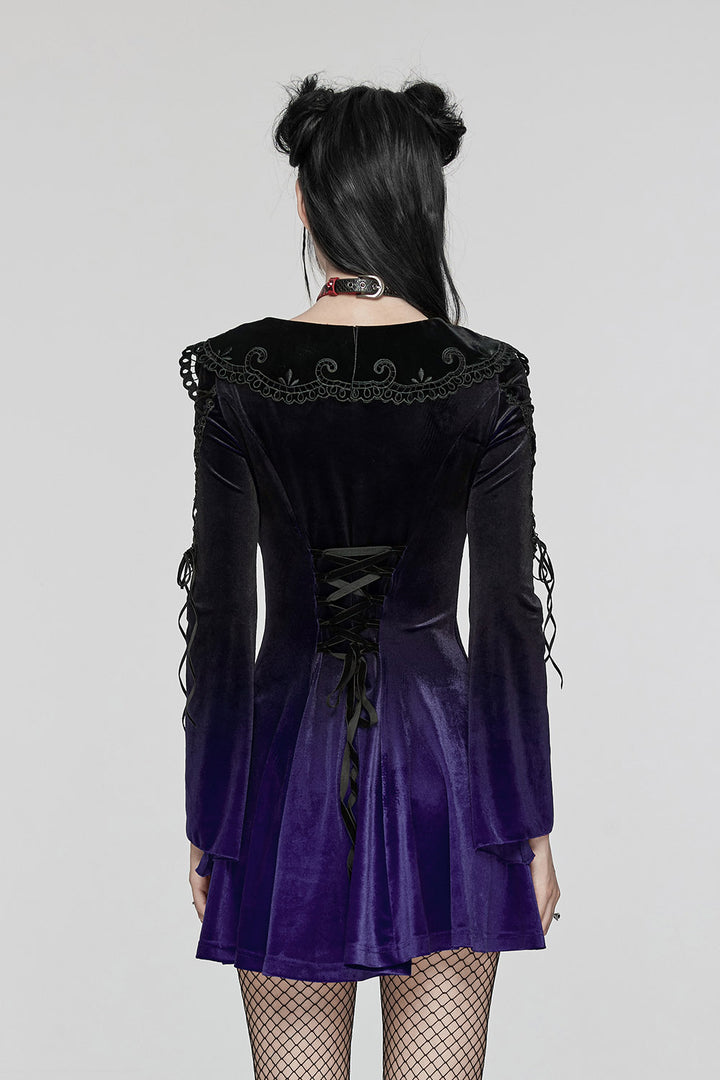 embroidered collar gothic short dress