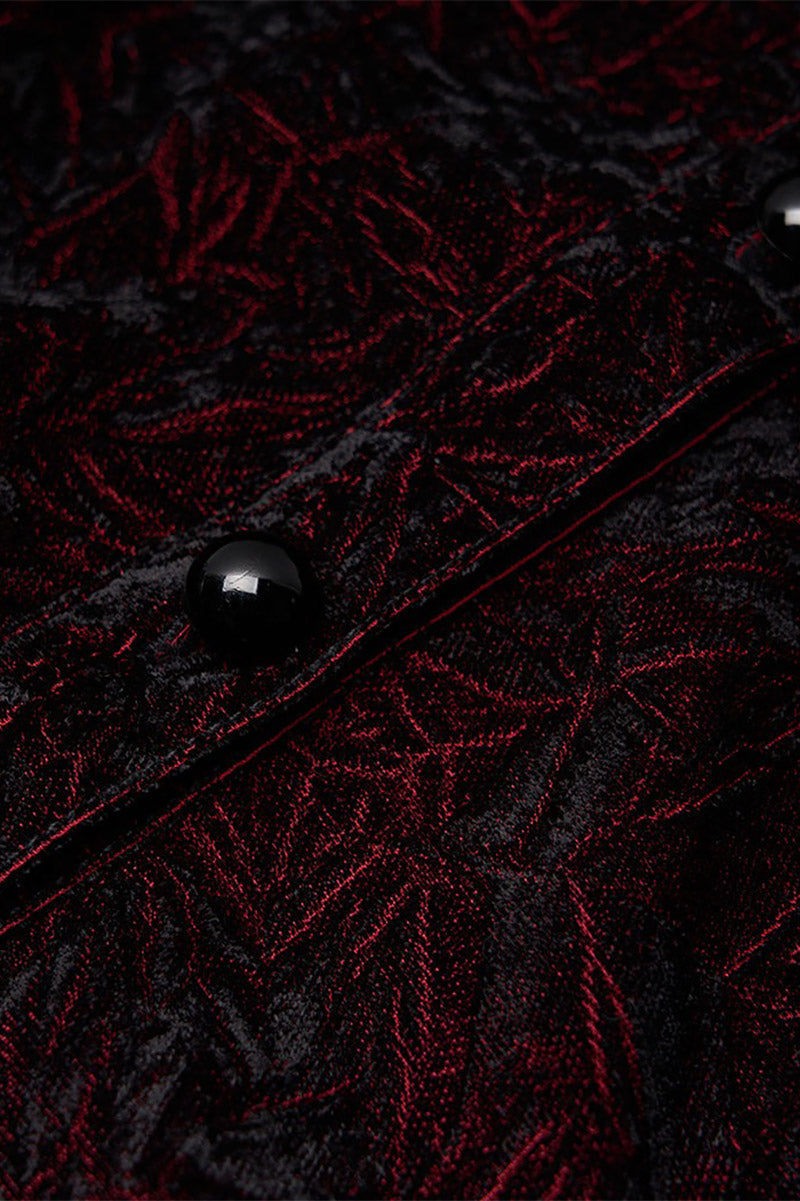 button-down black and red velvet long sleeve top by punk rave