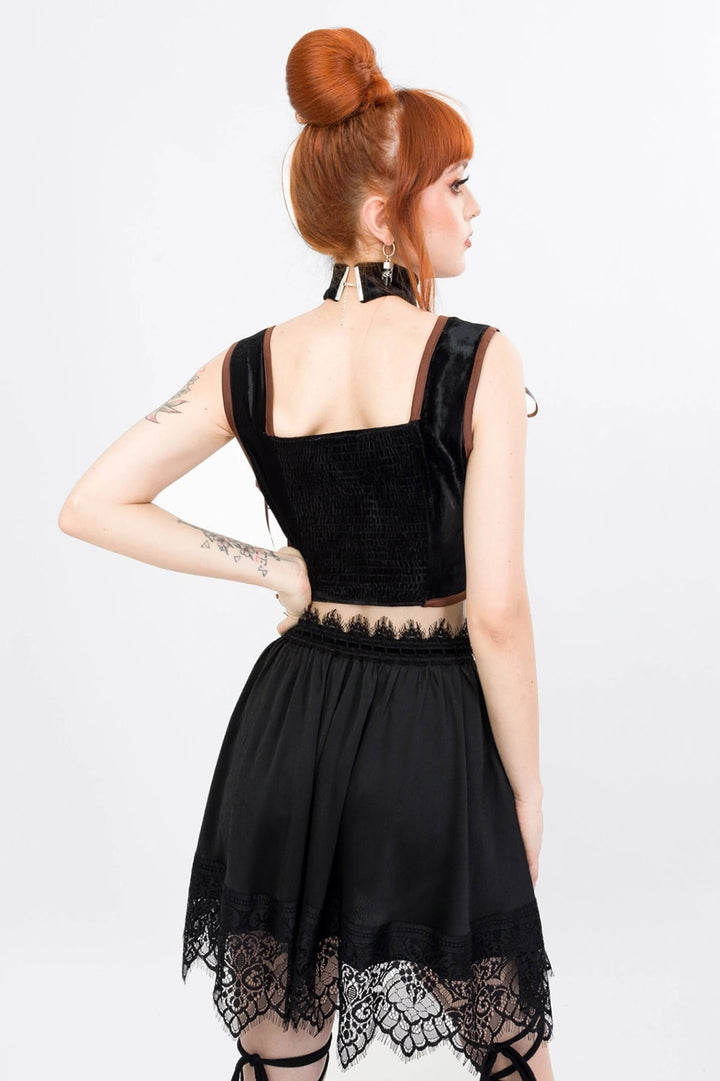 womens black velvet whimsical corset top