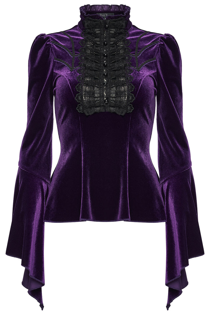 long flared sleeve gothic high ruffle collar top