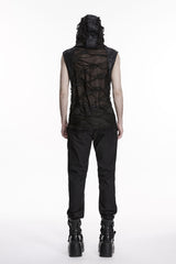 grunge punk goth mens black vest in distressed tattered fabric