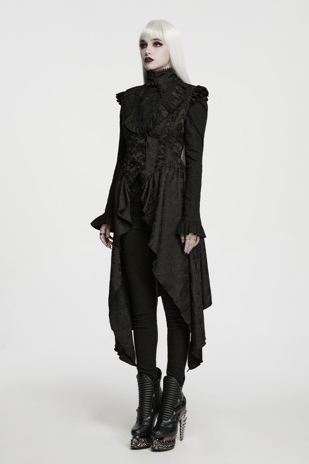 womens gothic vest with  lace detailing and ruffles