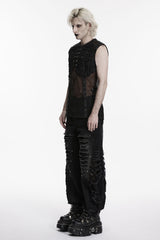 punk rave mens gothic tank top with  mesh cutout detailing and lace-up elements for adjustable styling and fit