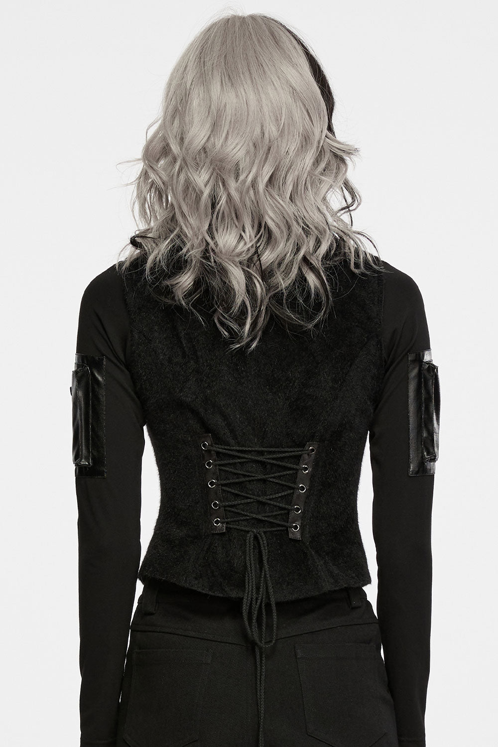 punk womens vest with leather buckle accents