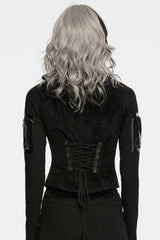 punk womens vest with leather buckle accents