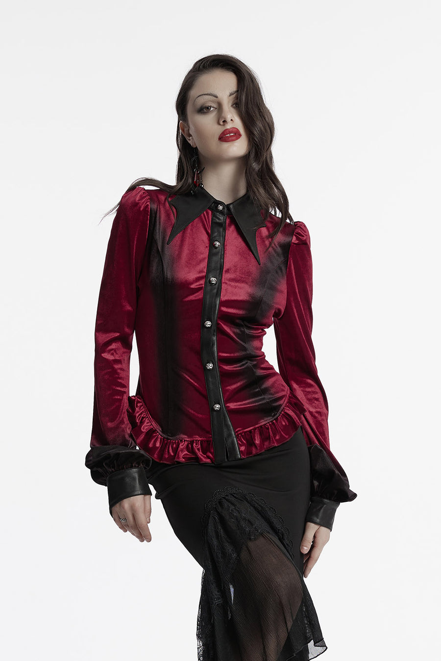 red velvet gothic long sleeve button up shirt