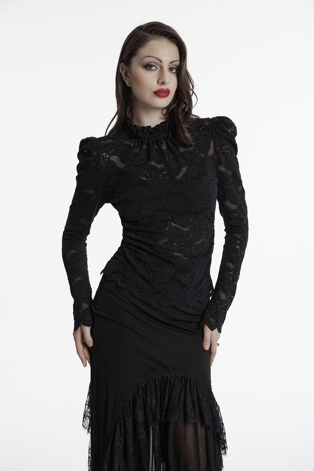 long sleeve mesh lace blouse