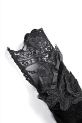 Victorian goth fashion lace arm warmers with embroidered flower details
