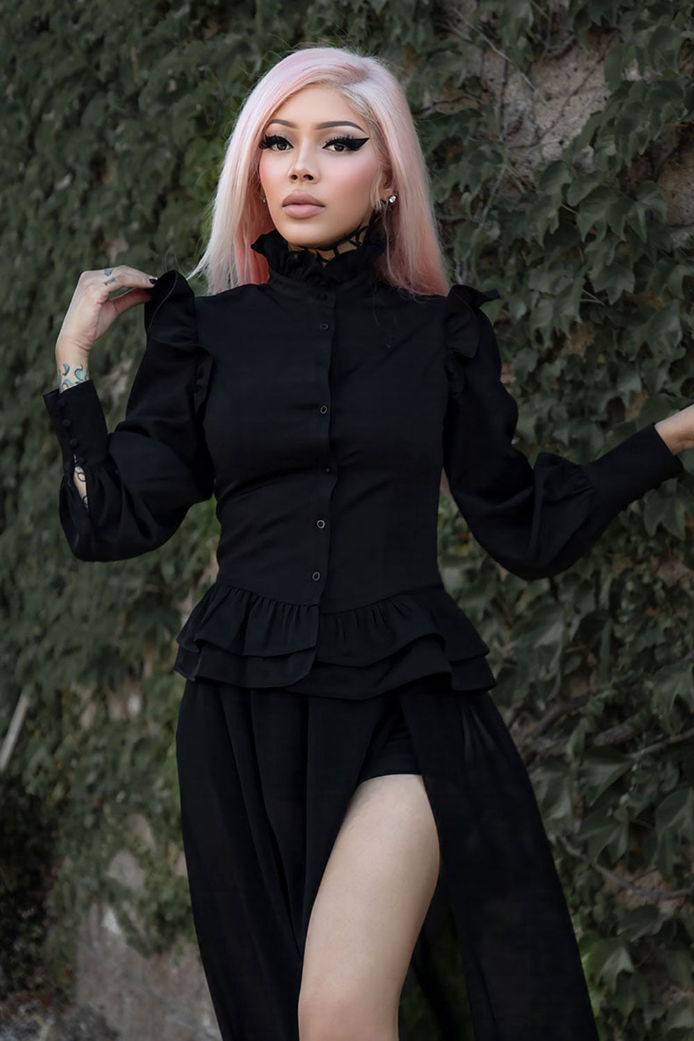 Steampunk black top with ruffled shoulders from VampireFreaks