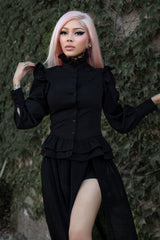 Steampunk black top with ruffled shoulders from VampireFreaks