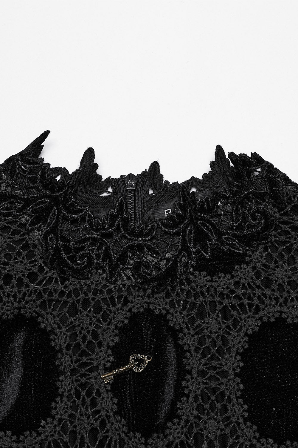 puff sleeve gothic top with vintage key pendant 