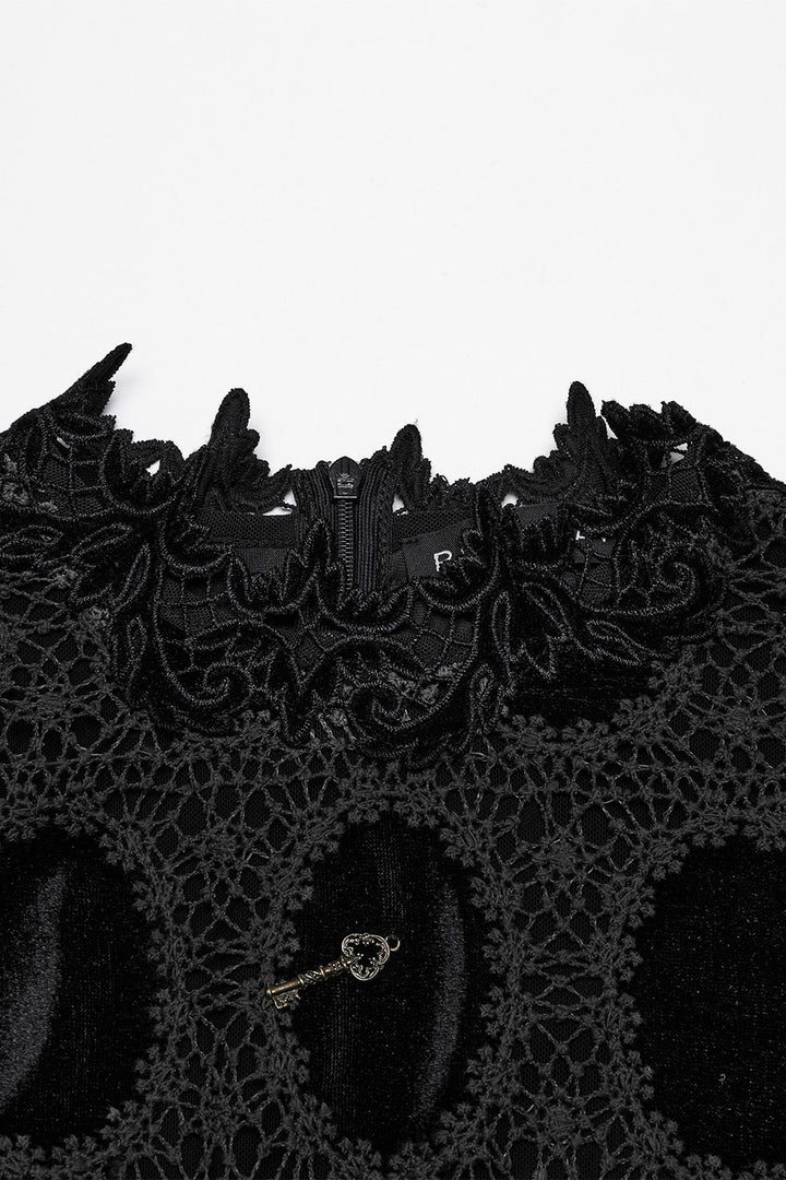 puff sleeve gothic top with vintage key pendant 