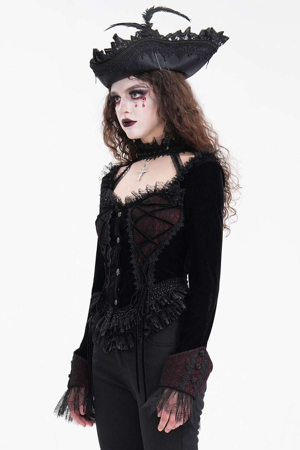 ruffled black velvet vampire goth top