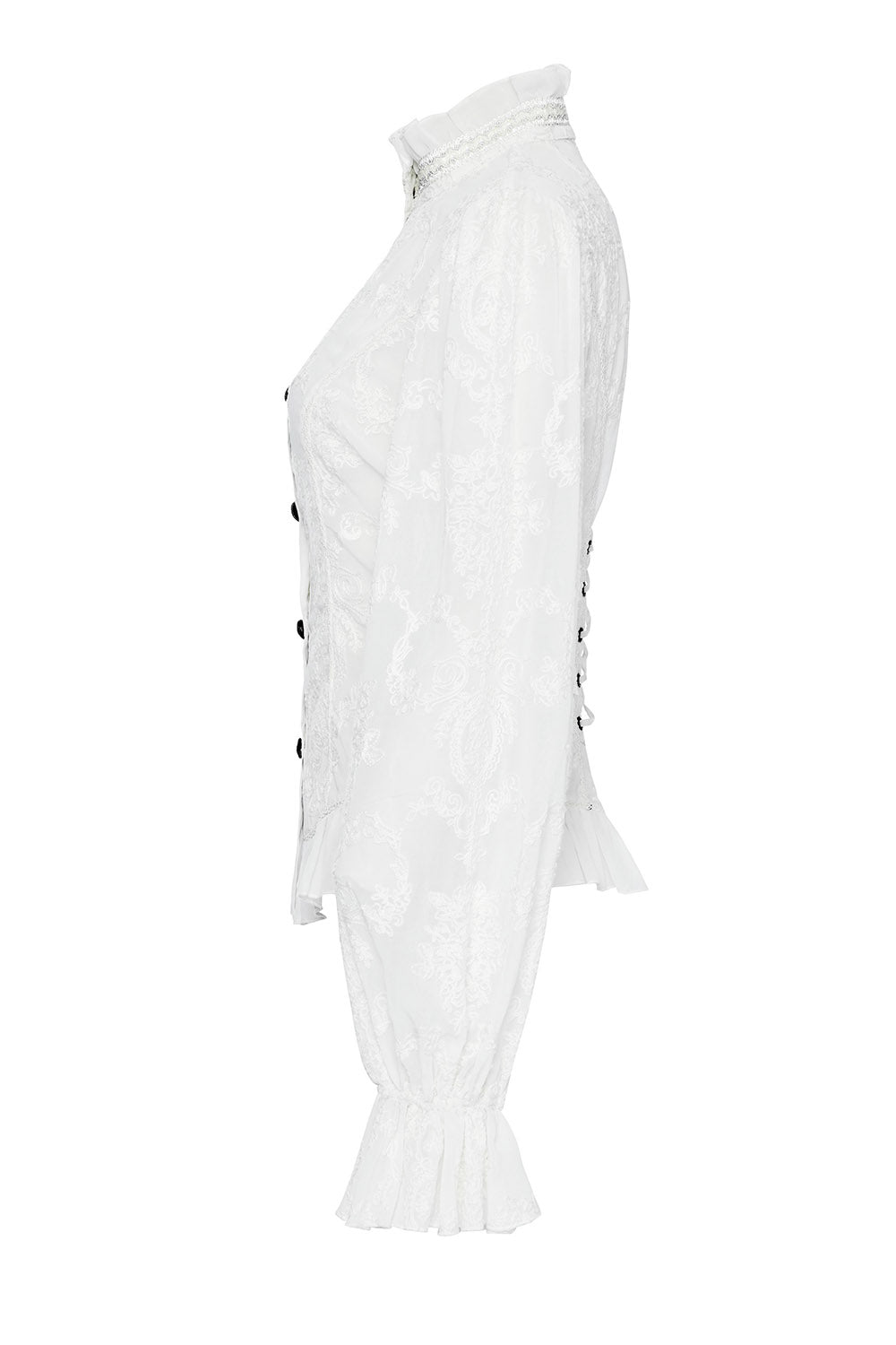 womens vintage style cream high collar ruffled hem blouse by punk rave