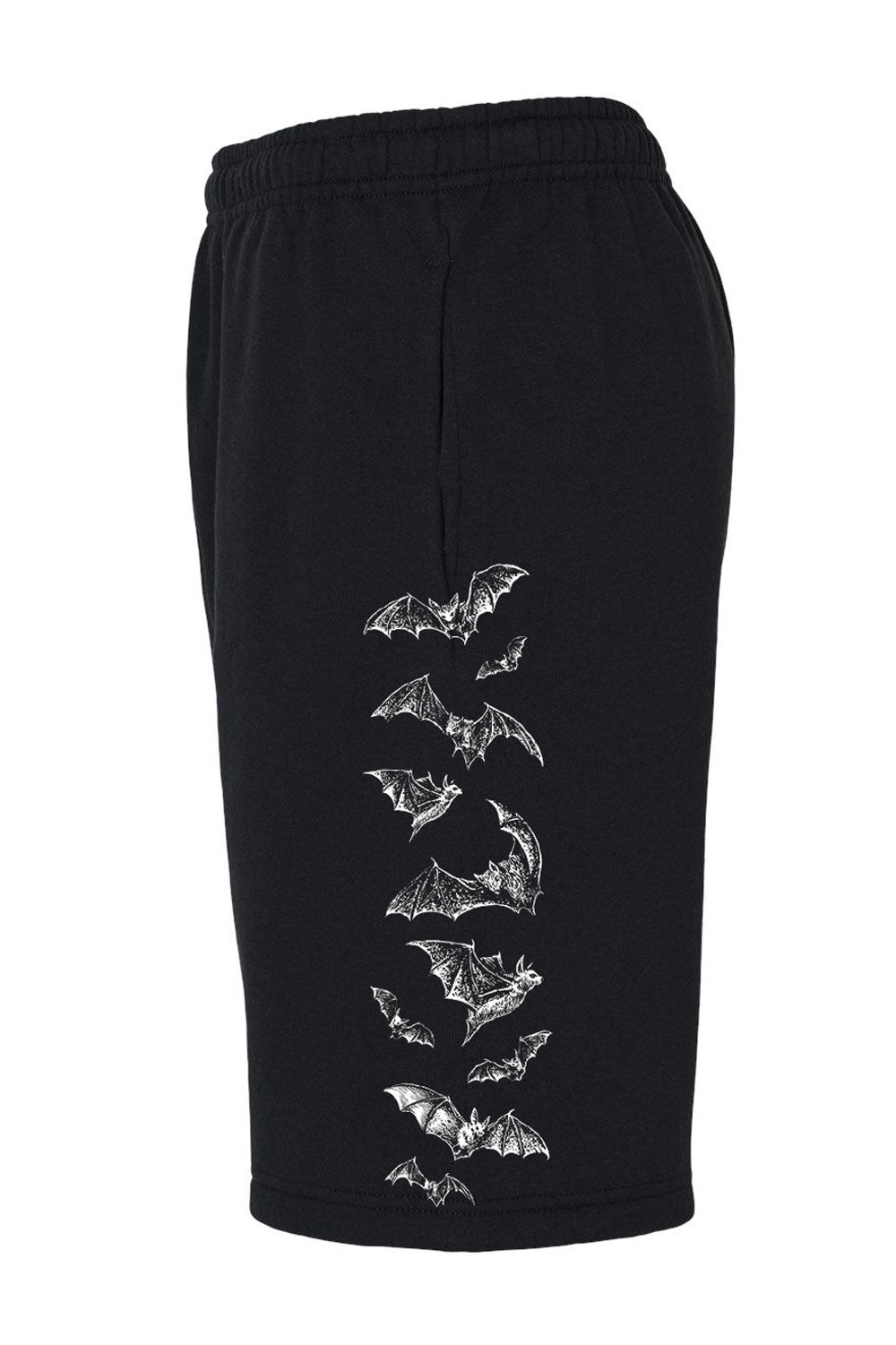 mens grunge goth sweat shorts with bats printed on the sides