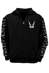 mens gothic black zipper hoodie with VF logo on chest
