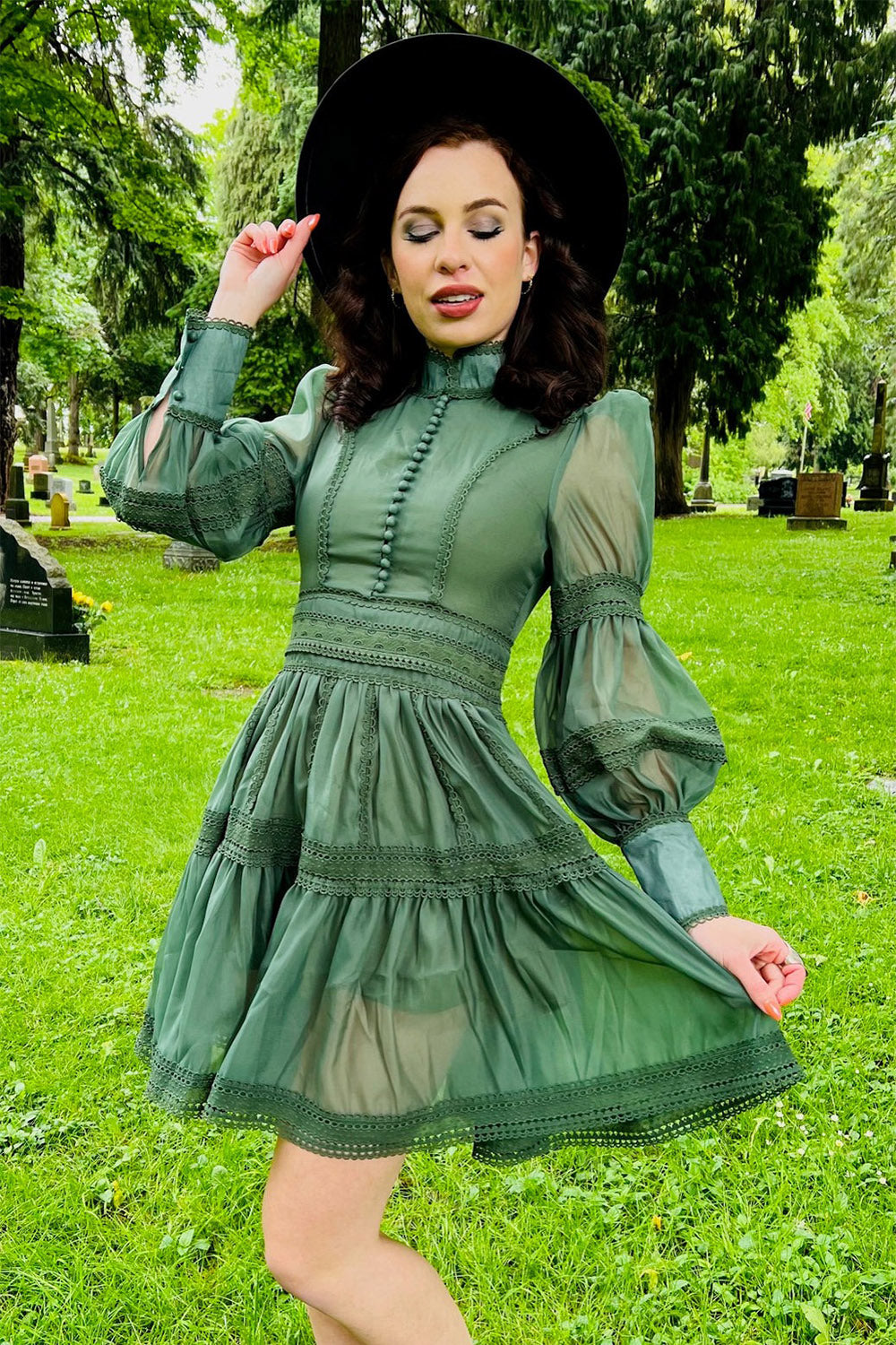 womens puff long sleeve victorian inspired midi dress