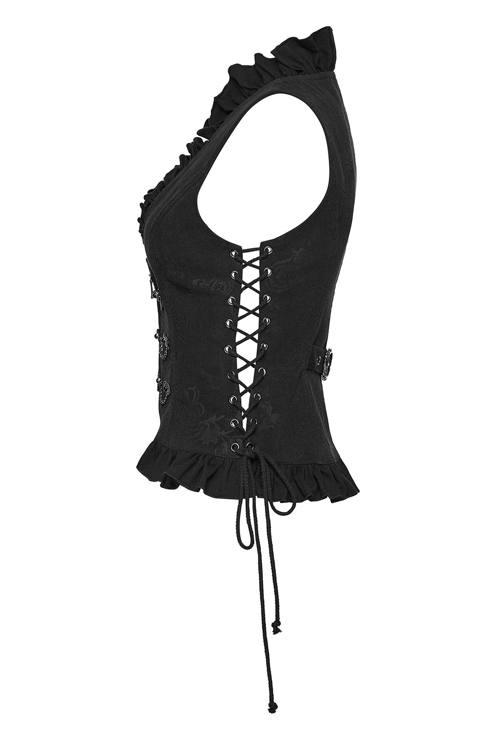 black ruffled romantic goth vampire damask vest 