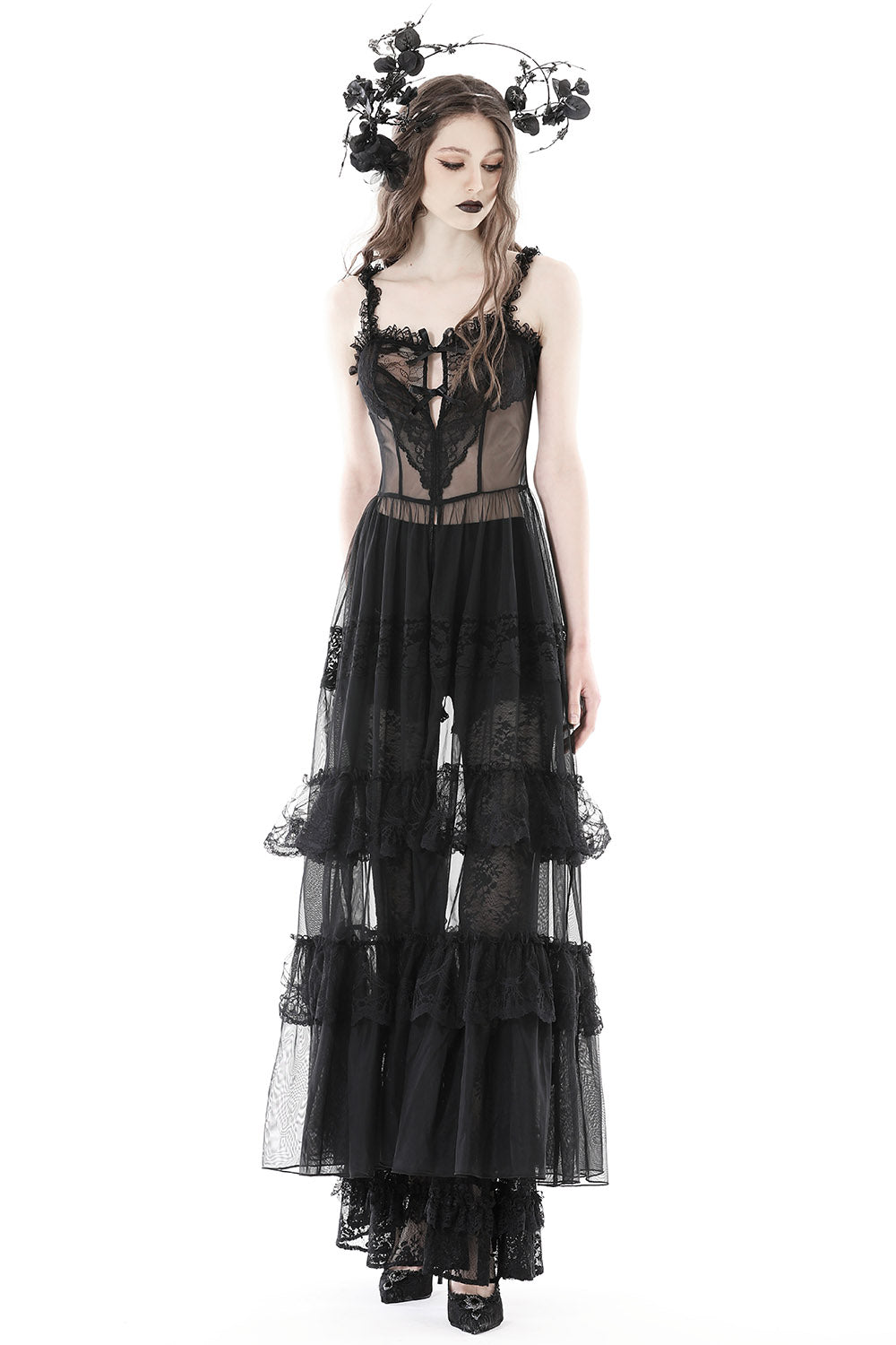 Black Madonna Mesh Maxi Dress