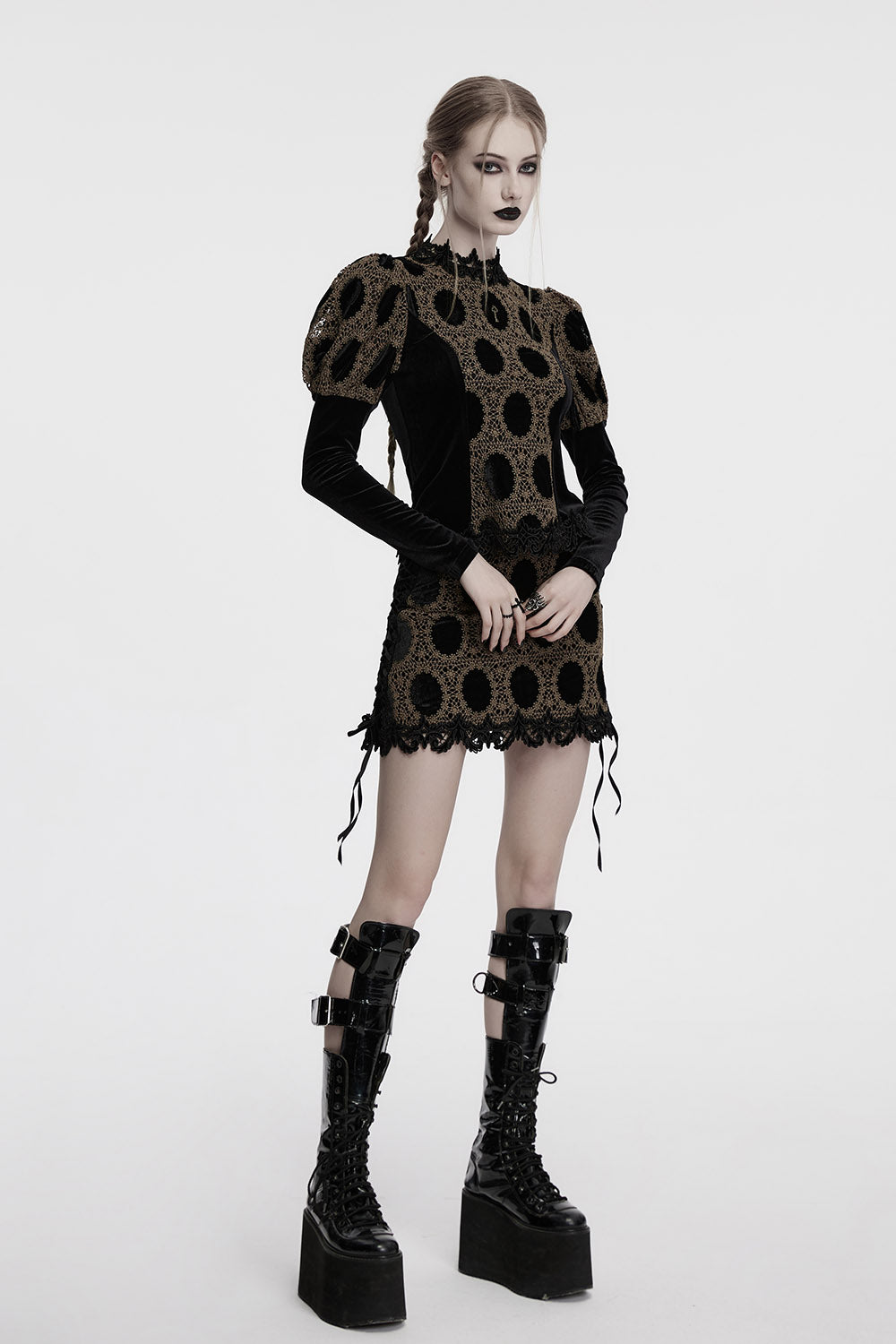 quirky puff shoulder long sleeve lace top