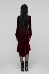 womens ribbed dark red velvet vampire goth top with lace-up corset back